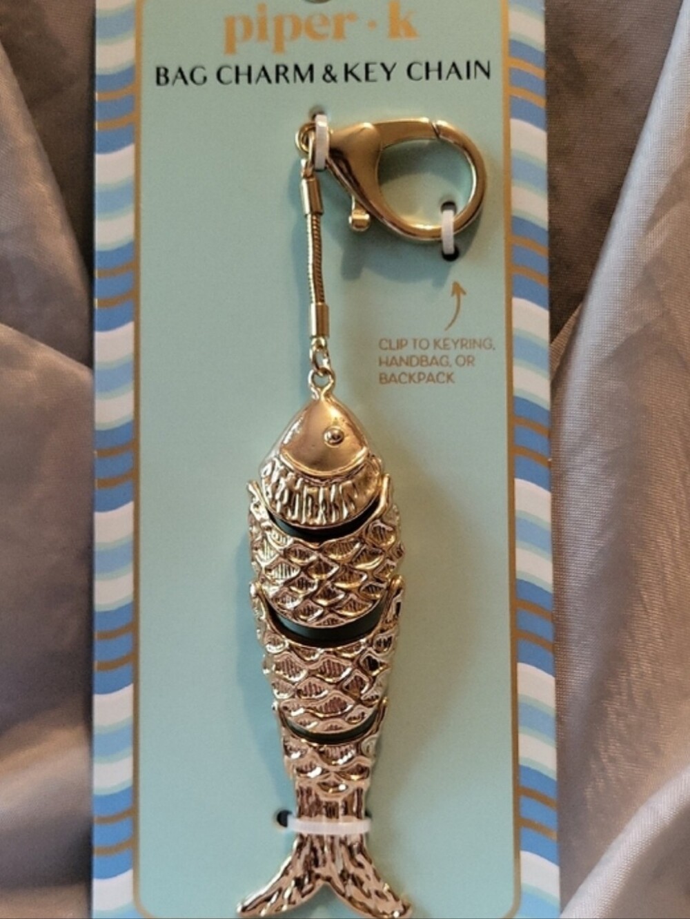 Piper K Fish MOVABLE GOLDEN Bag Charm & Key Chain TL